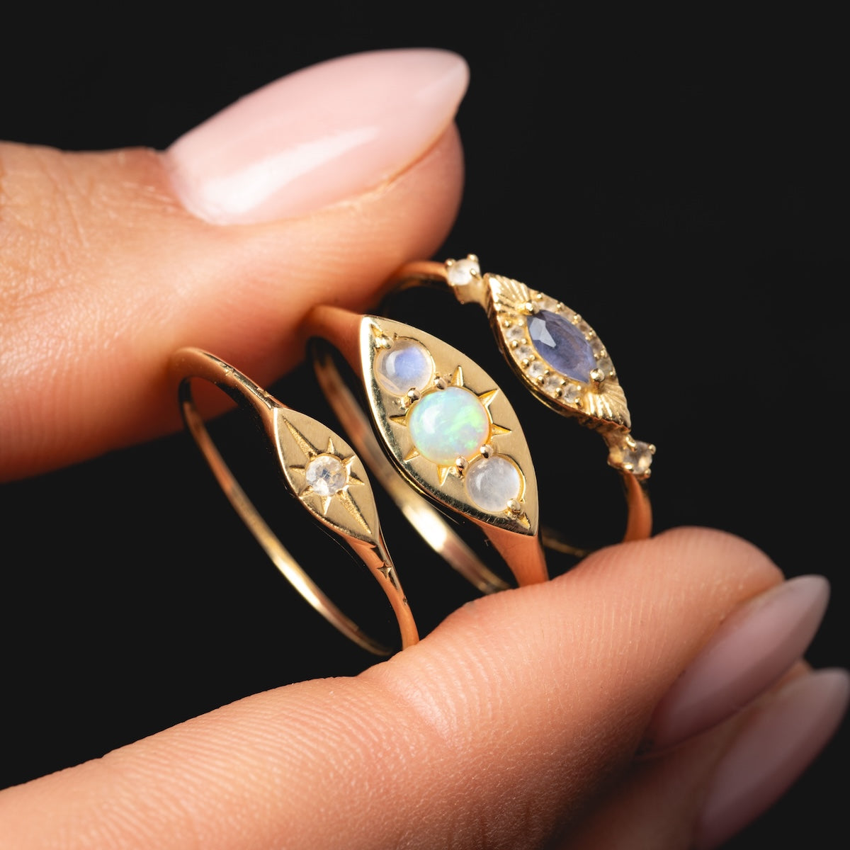 Solid Gold Iolite Evil Eye Ring