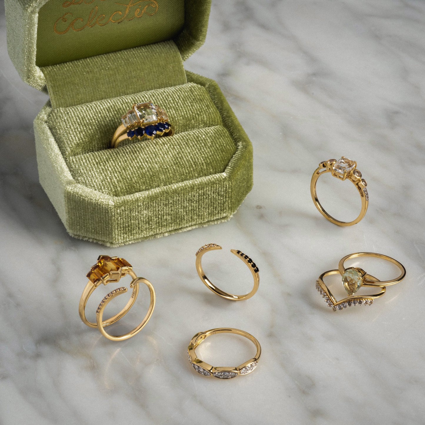 14k White Sapphire Open Front Nesting Ring