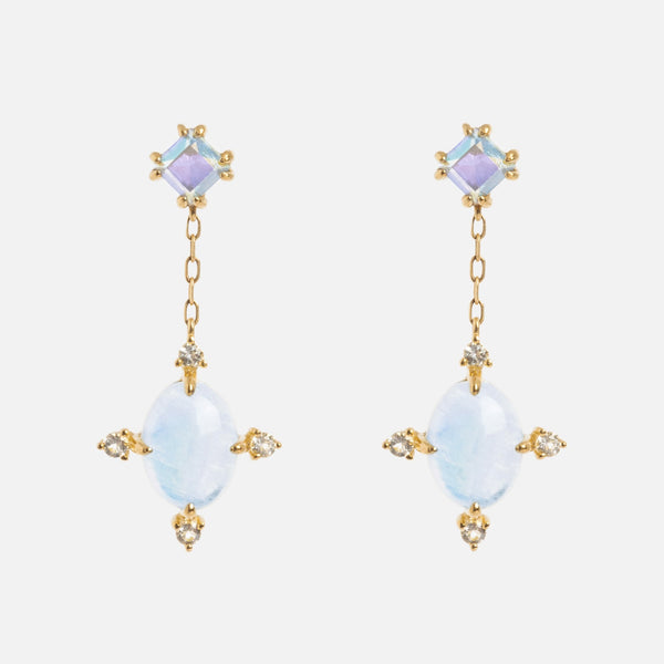 ★2022SS新作★MZUU★Crystal Ball Drop Earrings Solid Gold Crystal Ball Moonstone Drop Earrings | Local