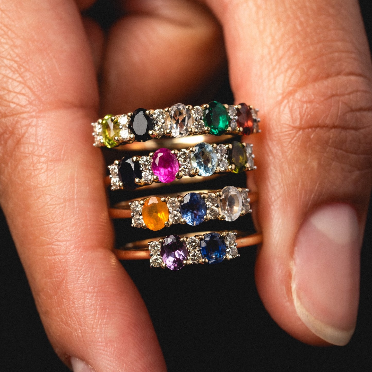 Customizable Acrostic Oval Gemstone Ring