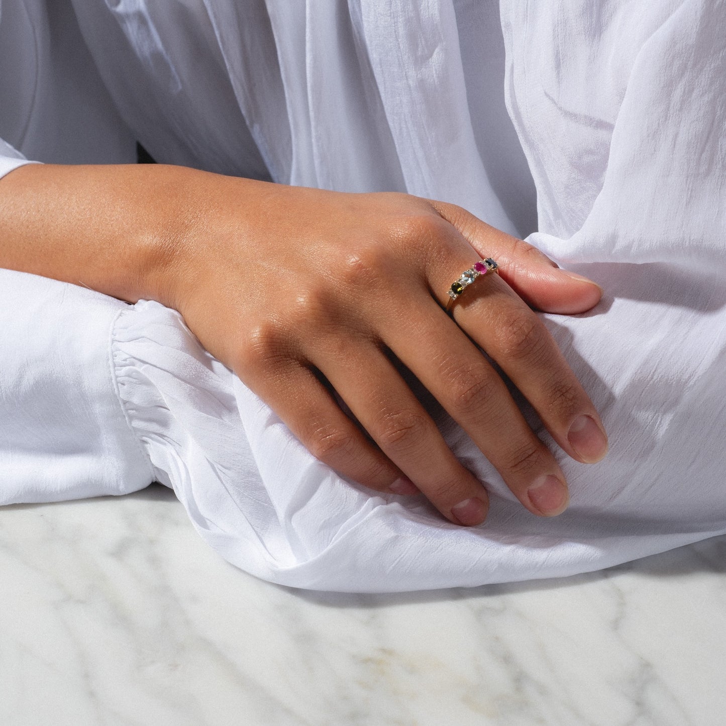 Customizable Acrostic Oval Gemstone Ring