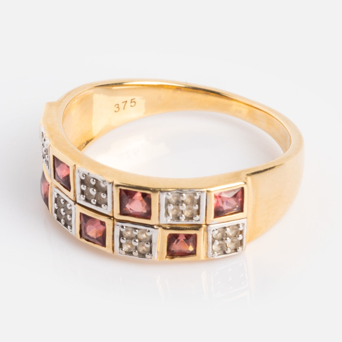 Solid Gold Garnet and Topaz Checkerboard Band