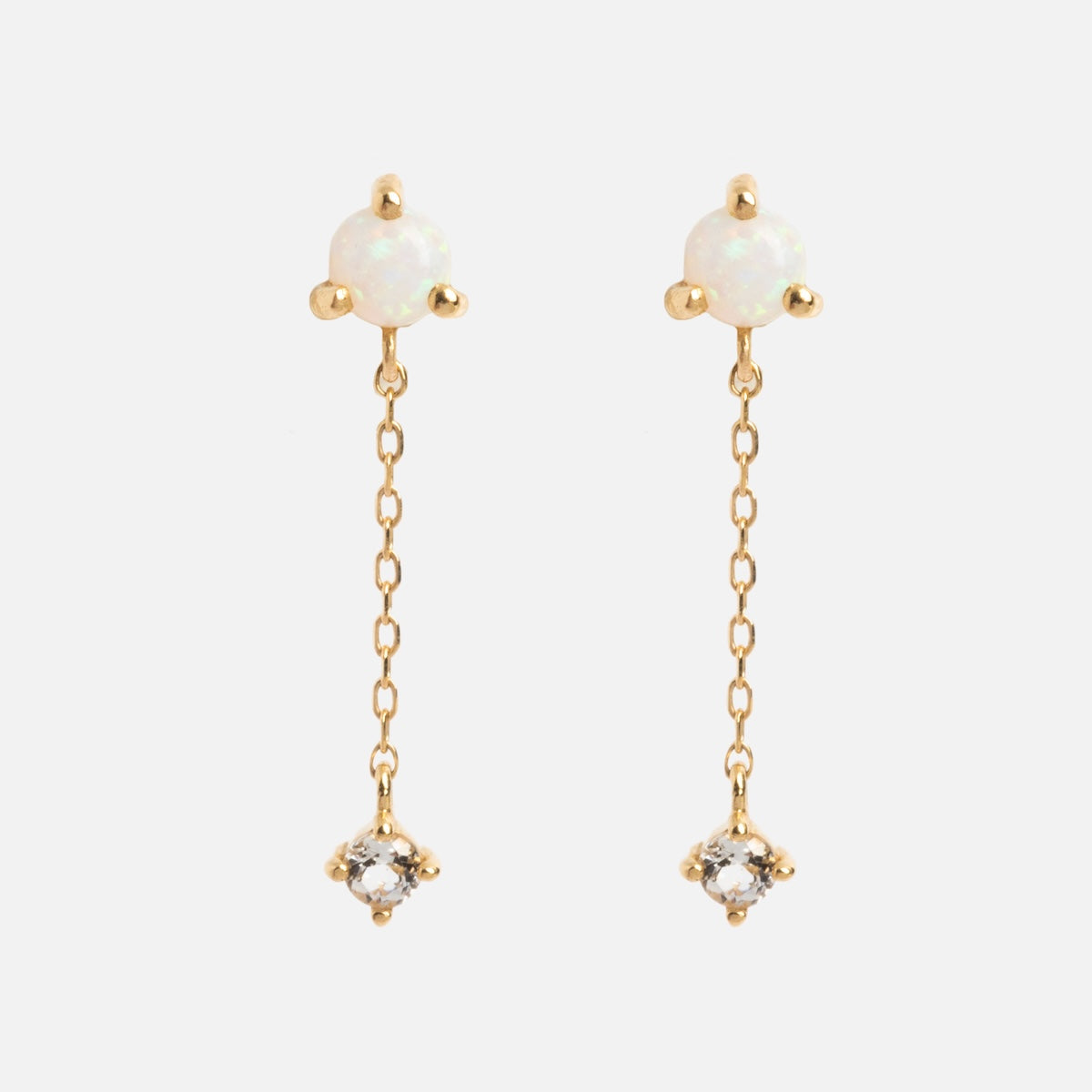 Solid Gold Delicate Opal Drop Studs