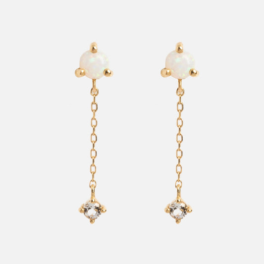 Solid Gold Delicate Opal Drop Studs