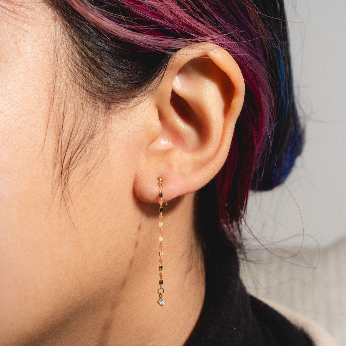 Solid Gold Sparkle Link Chain Convertible Diamond Drop Earrings