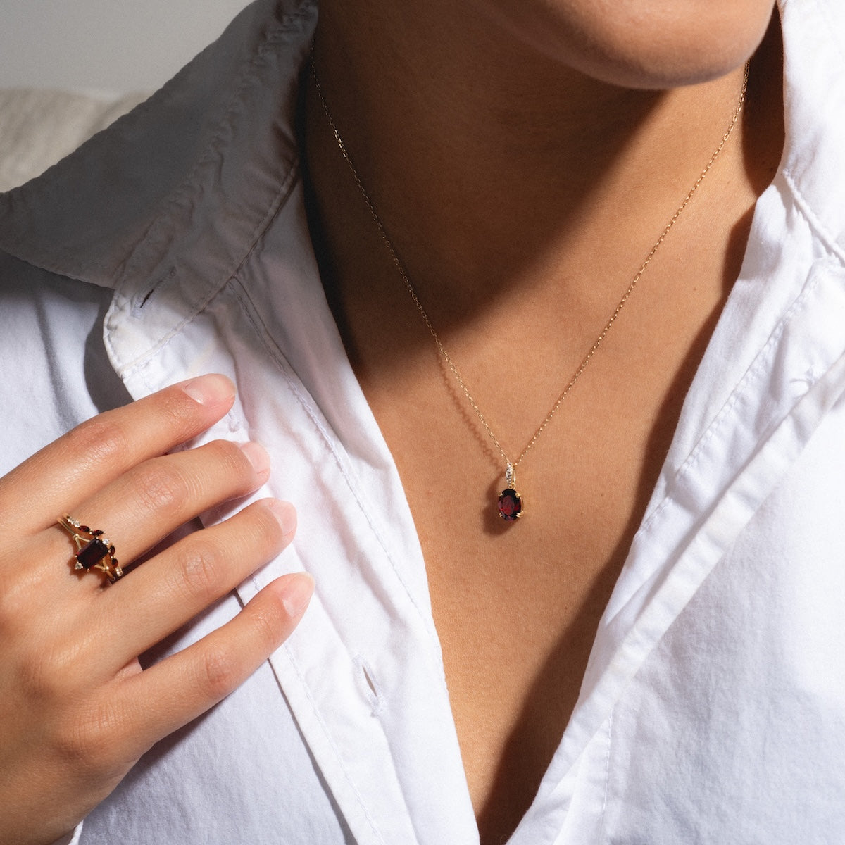 Solid Gold 2025 January Capsule Garnet Stacking Set with Free Gift