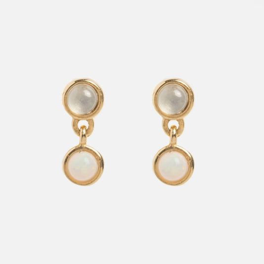 Solid Gold Morning Mist Moonstone and Opal Drop Studs