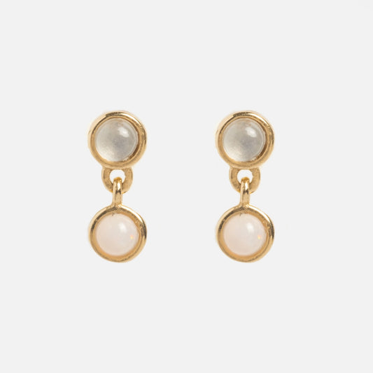 Solid Gold Morning Mist Moonstone and Opal Drop Studs