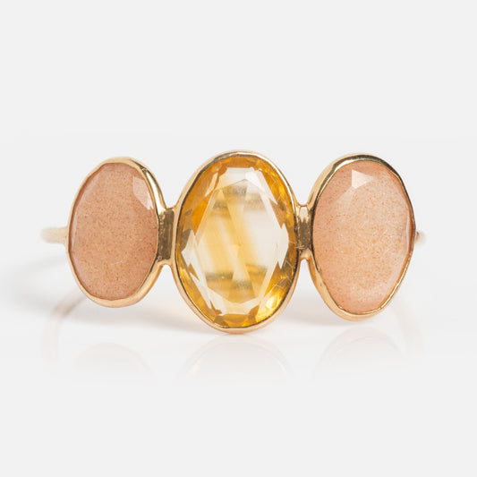 Solid Gold Morning Light Citrine and Sunstone Ring