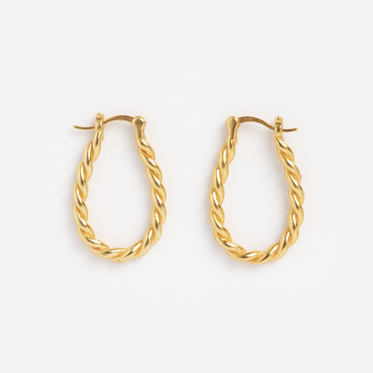 Twisted Oblong Hoops—gold hoop earrings with a twisted rope design—shown on a plain white background.