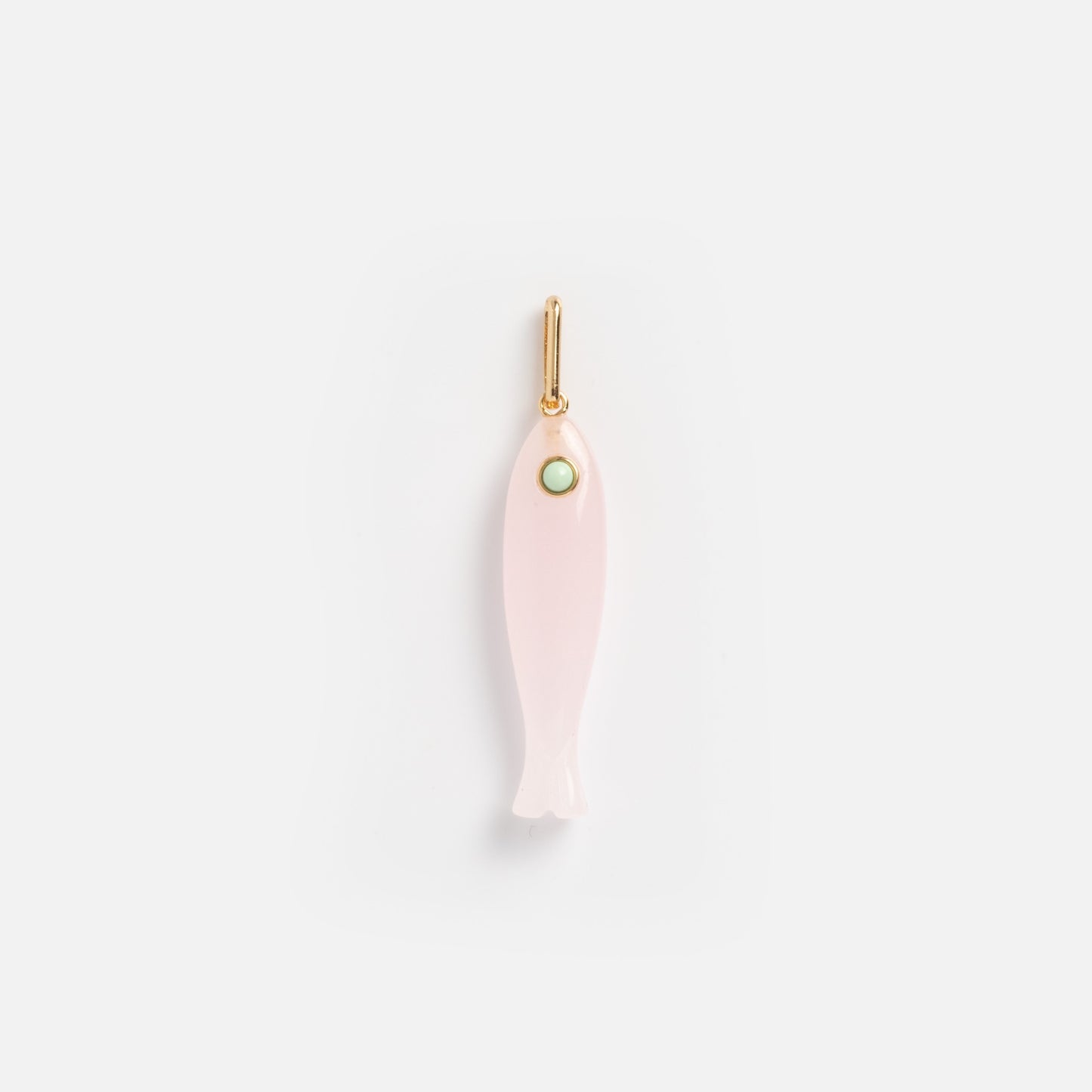 Charms by Thatch: A small pink fish-shaped charm with a gold loop and green eye, perfect for bold necklaces or personalized jewelry, shown on a plain white background.