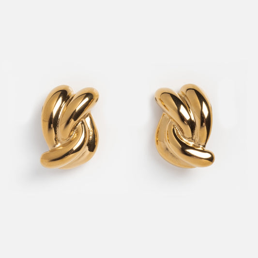 Barrco Earrings, crafted in 18k yellow gold with elegant knot shapes, shine beautifully against a plain white background.