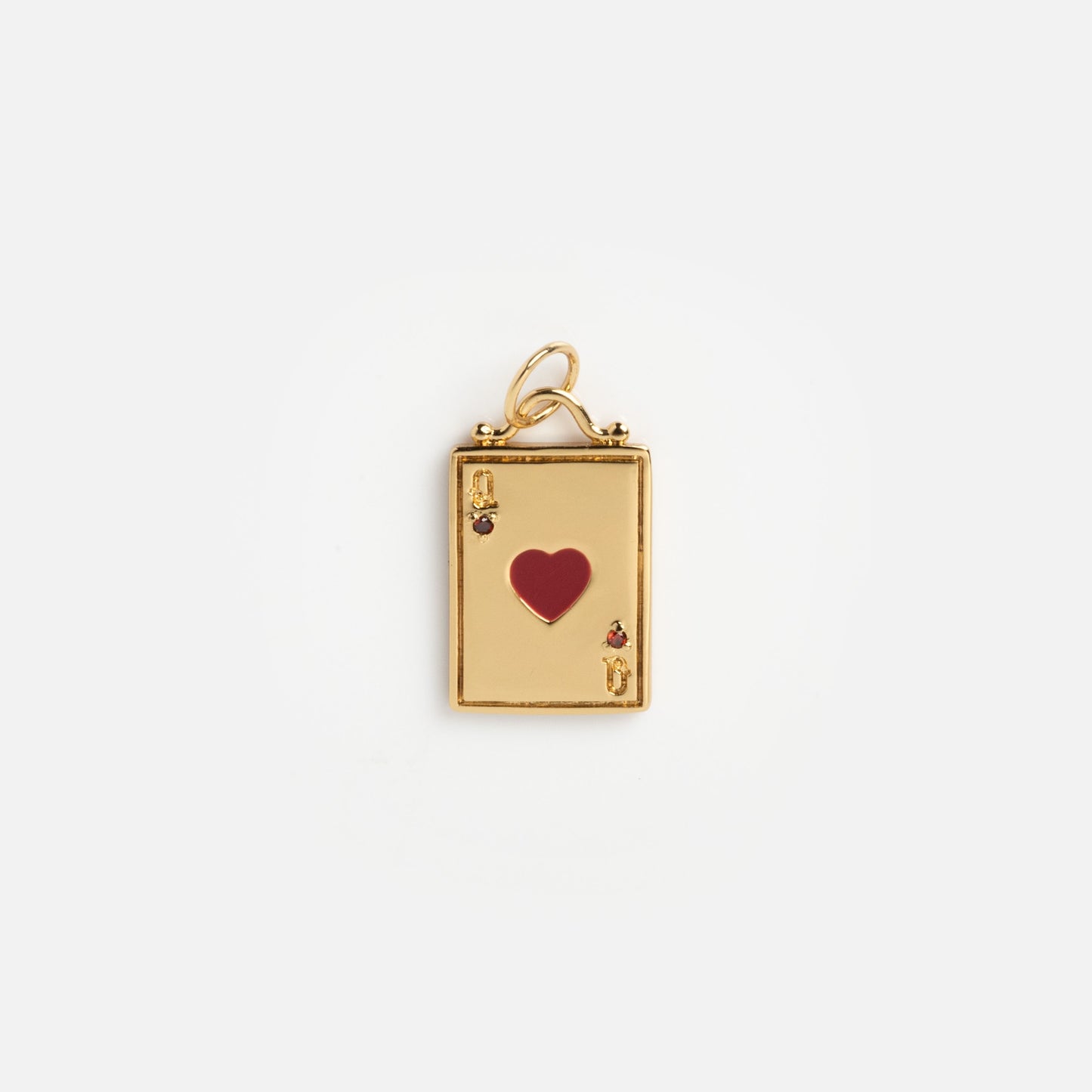 Charms by Mod + Jo: a gold-plated Jack of Hearts card charm with a red heart center and top loop—ideal as a necklace or bracelet good luck charm.