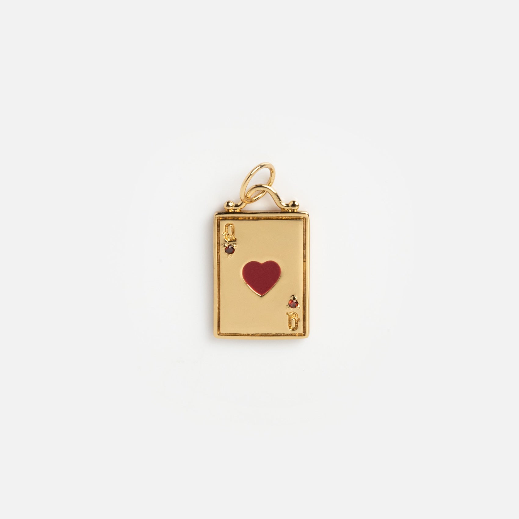 Charms by Mod + Jo: a gold-plated Jack of Hearts card charm with a red heart center and top loop—ideal as a necklace or bracelet good luck charm.