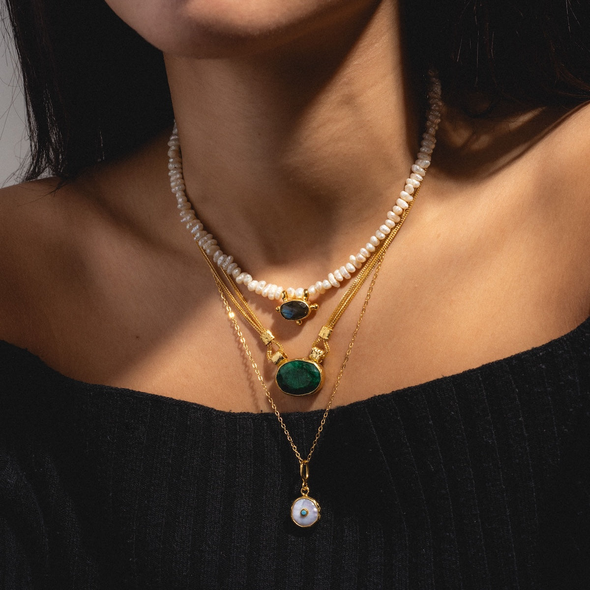 Sorel Pearl and Labradorite Beaded Necklace