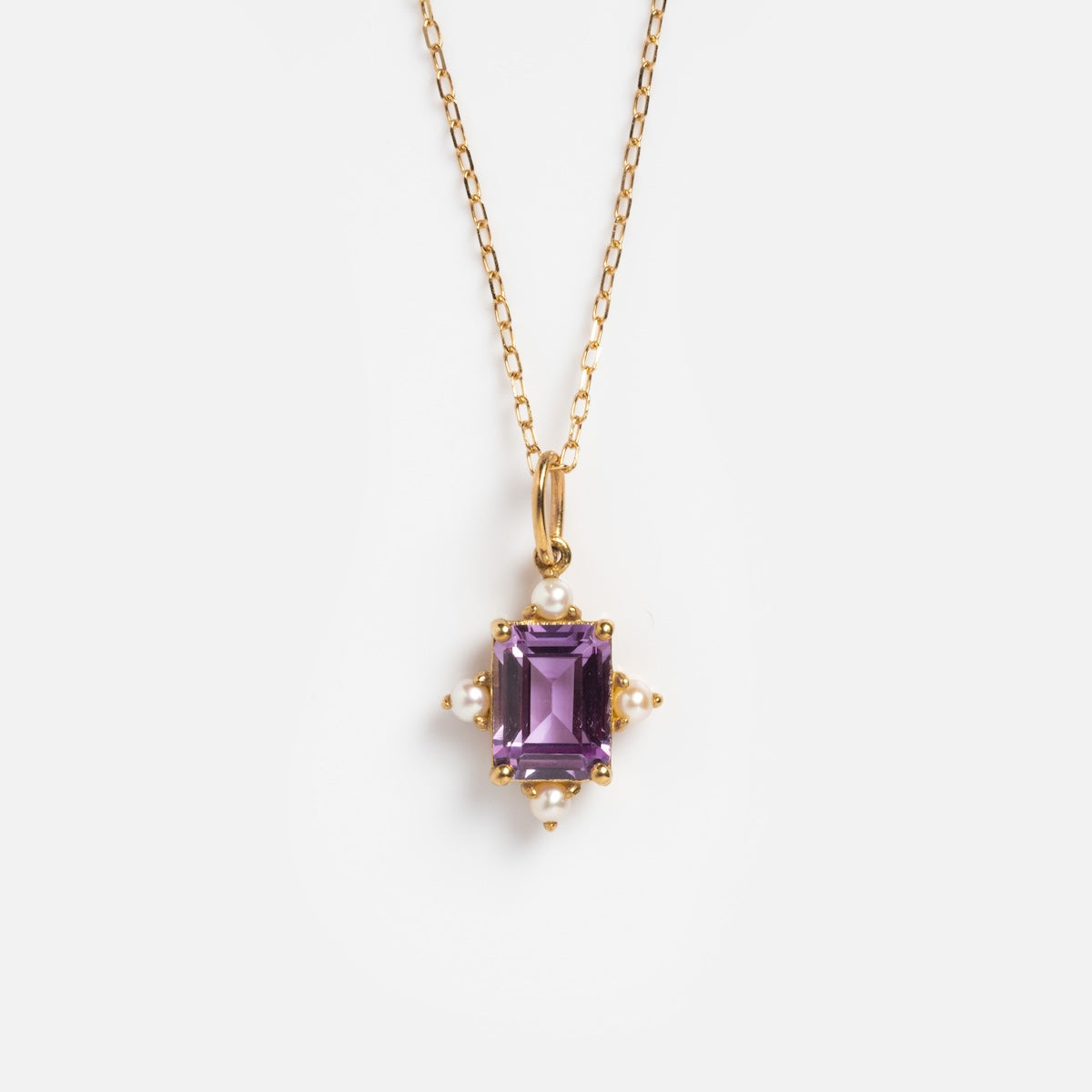 Solid Gold 2025 June Capsule Vintage Inspired Alexandrite and Pearl Pendant Necklace