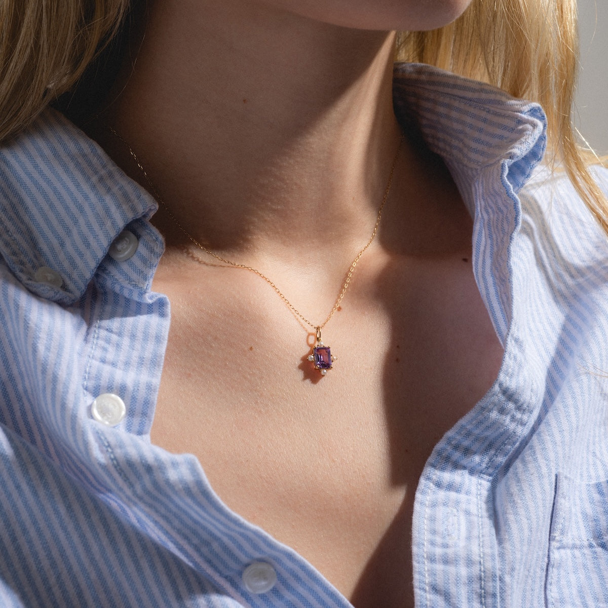 Solid Gold 2025 June Capsule Vintage Inspired Alexandrite and Pearl Pendant Necklace