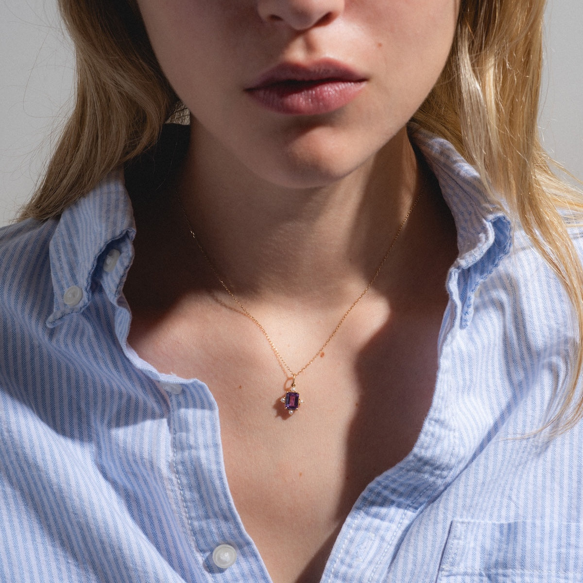 Solid Gold 2025 June Capsule Vintage Inspired Alexandrite and Pearl Pendant Necklace