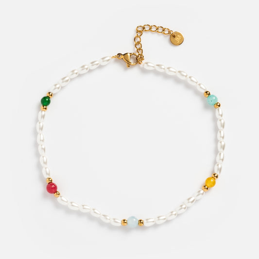 Pearl and Colorful Beaded Anklet