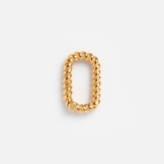 The Twisted Oval Charm Clip Sample, a gold keyring with a twisted rope design, is displayed on a plain white background.