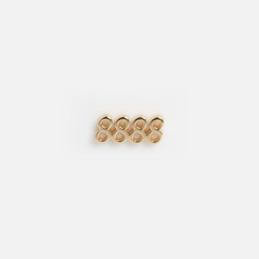 A Solid Gold Tiny Angel Number Charm (8888 Sample) with a small rectangular shape and two rows of three interlocking loops, designed for a glass charm locket, displayed on a plain white background.