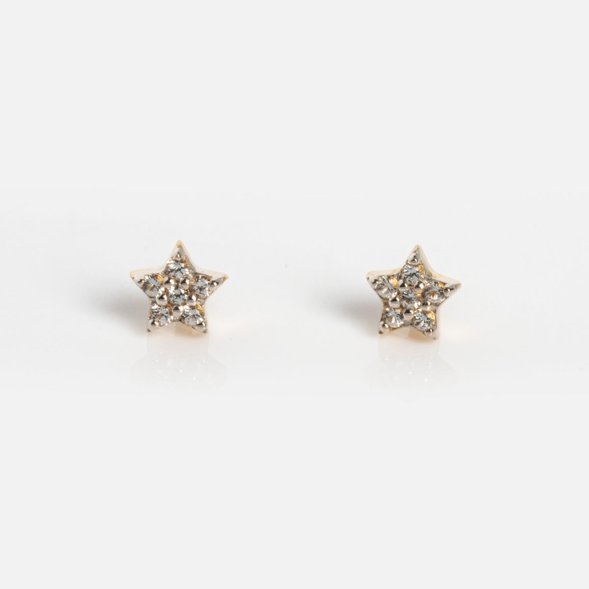 Solid Gold Sparkling Star Flat Back Studs featuring gold star shapes embellished with clear crystals, displayed on a plain white background.