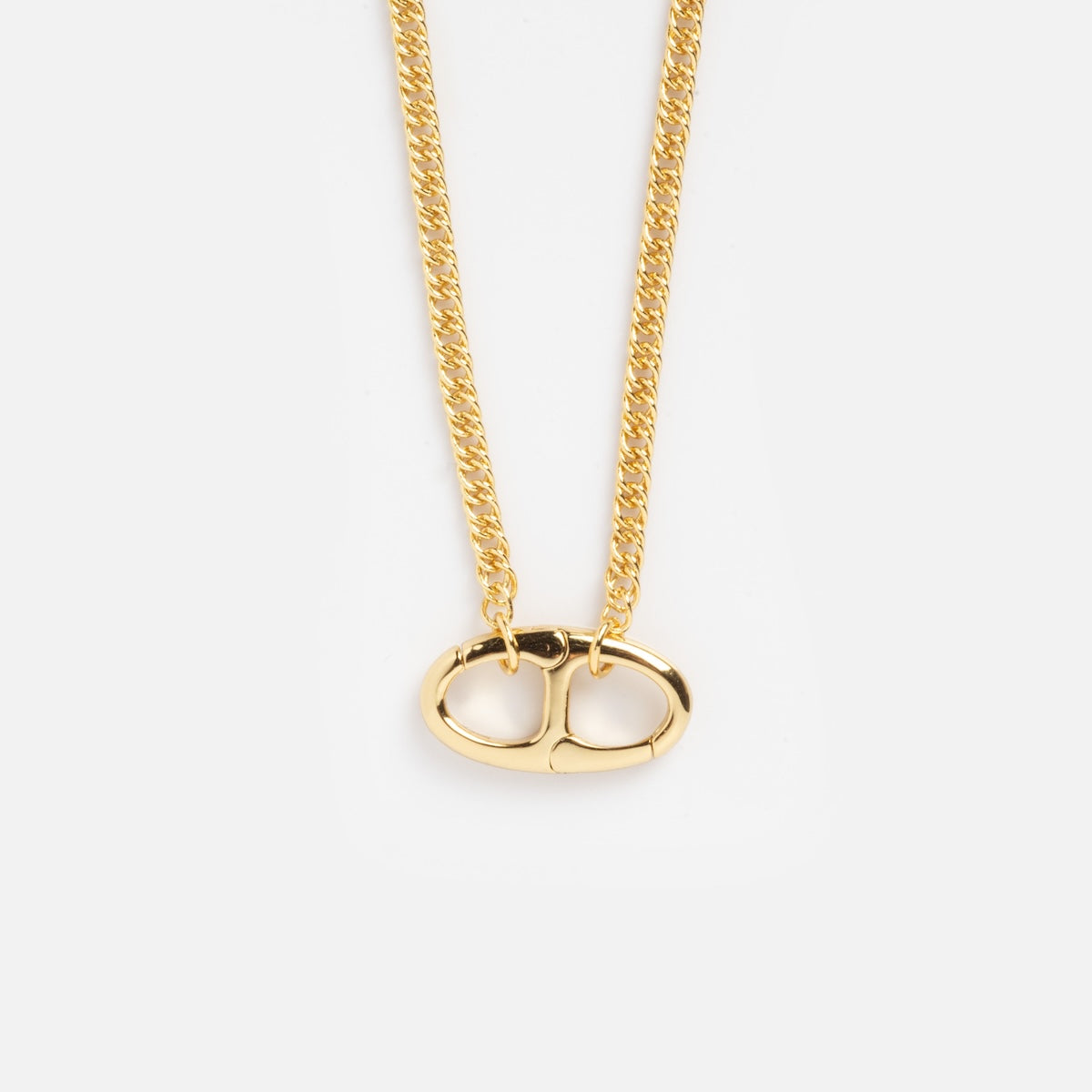 The Perfect Start Charm Holder Necklace features a gold plated chain with an oval pendant divided by a horizontal bar, displayed on a plain white background—ideal for showcasing your favorite charms.