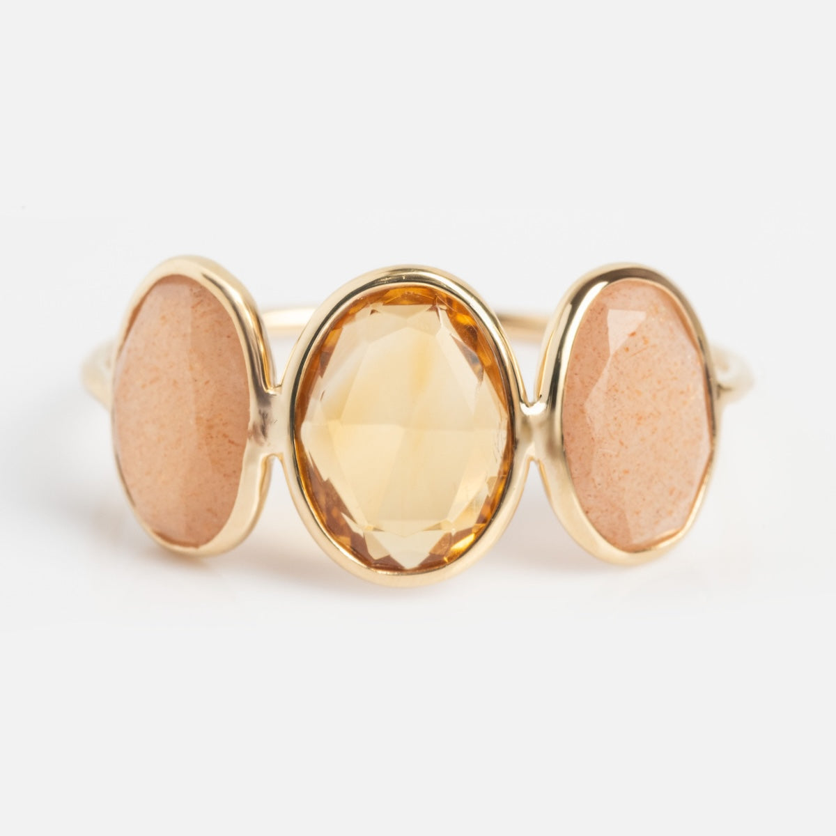 Solid Gold Morning Light Citrine and Sunstone Ring
