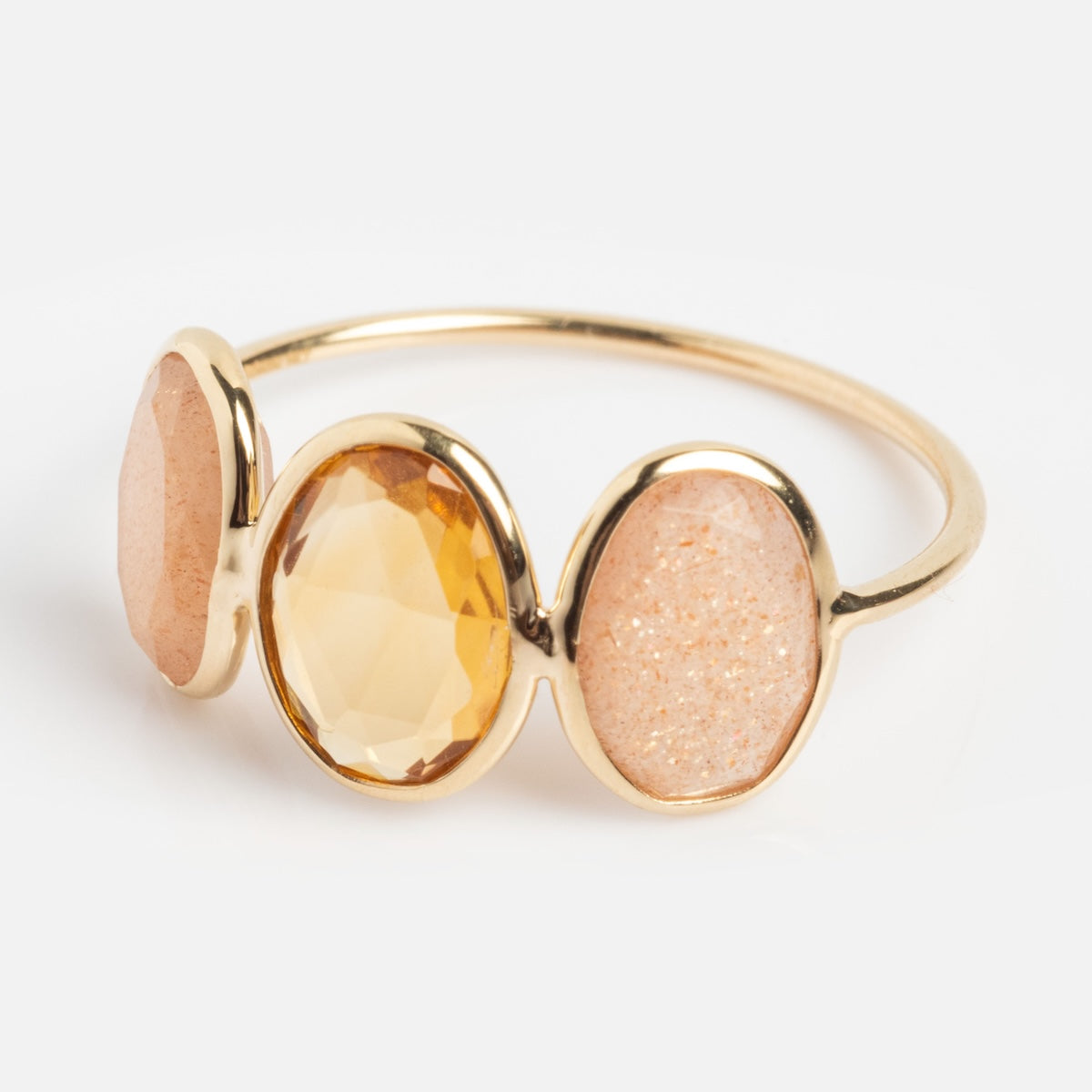 Solid Gold Morning Light Citrine and Sunstone Ring