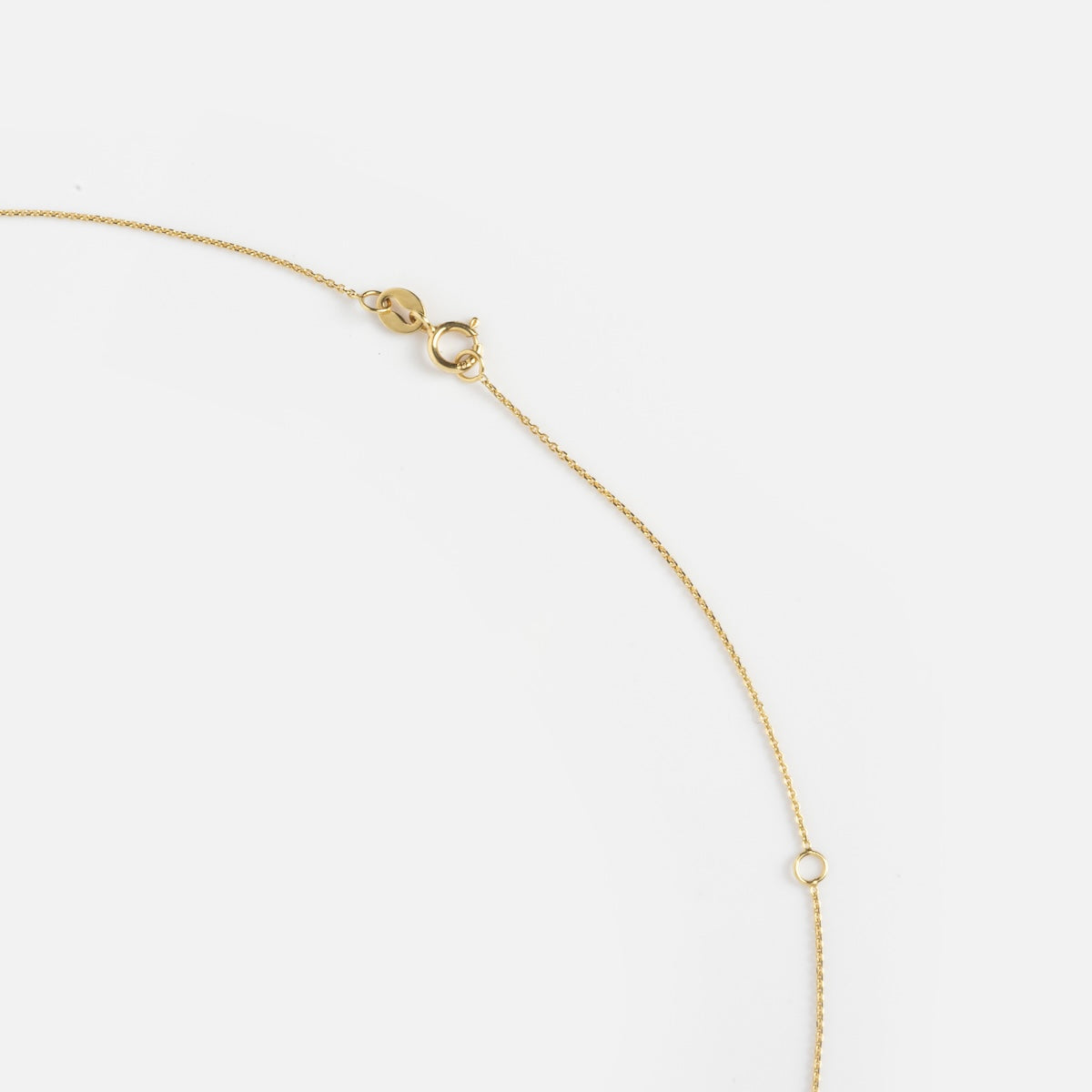 The Tosia Black Diamond Necklace features a delicate gold chain with a small round spring ring clasp and a single small loop, shown against a plain white background.