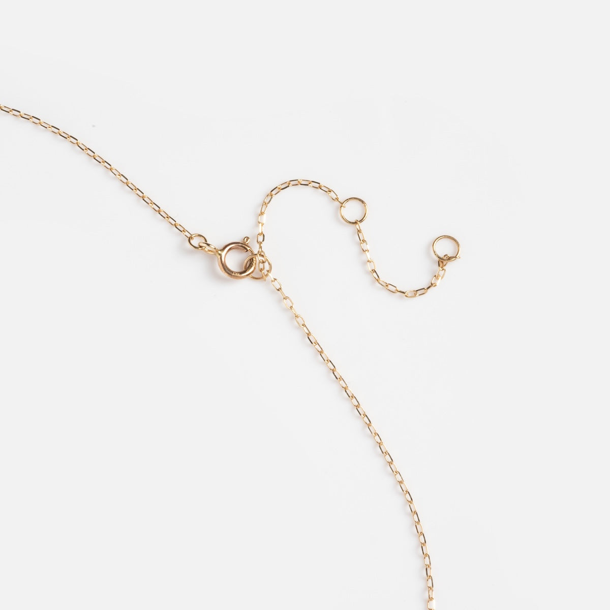 The Solid Gold Birth Flower Bloom Necklace, featuring a delicate gold chain with a spring ring clasp and extension loops, is displayed on a white background.