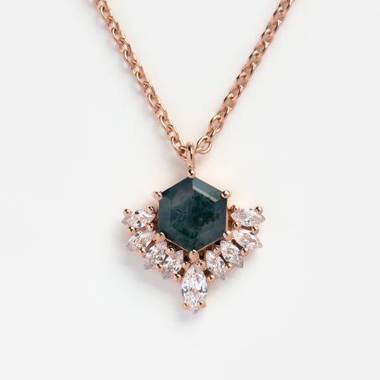 Rose Gold Moss Agate and Topaz Mon Cherie Pendant