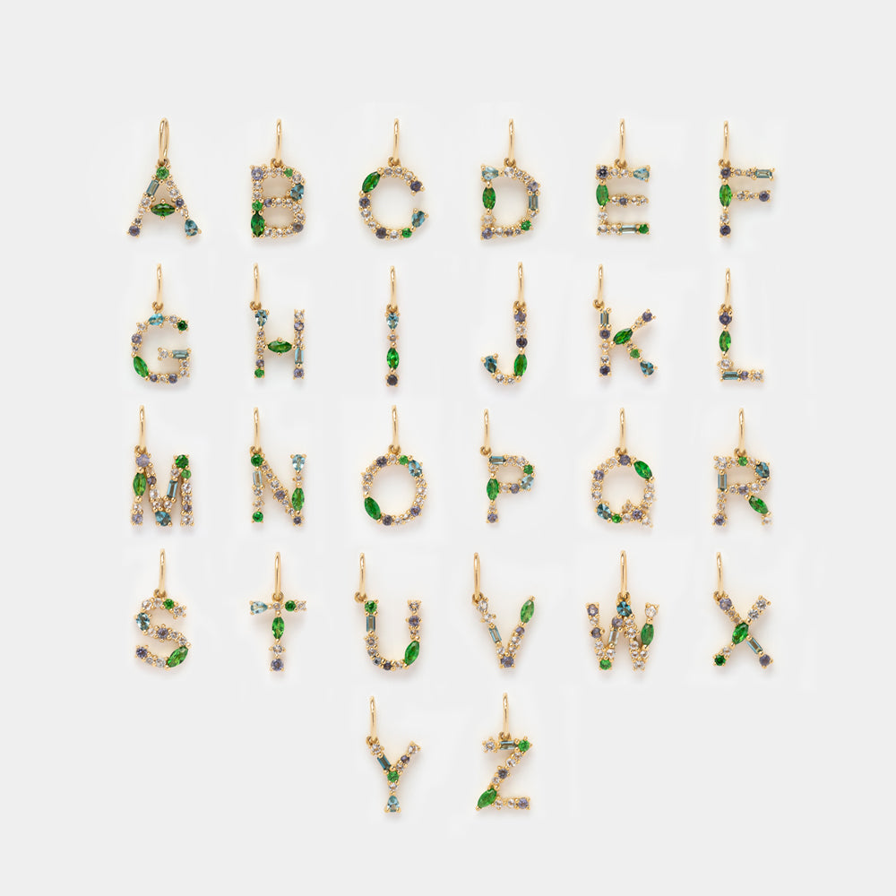 Solid Gold Gemstone Letter Charms
