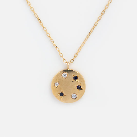 Solid Gold Starry Round Coin Necklace Sample