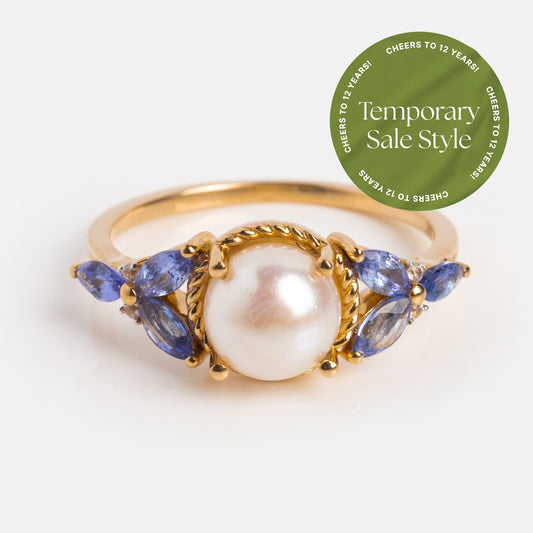14k Vintage Inspired Pearl and Tanzanite Statement Ring