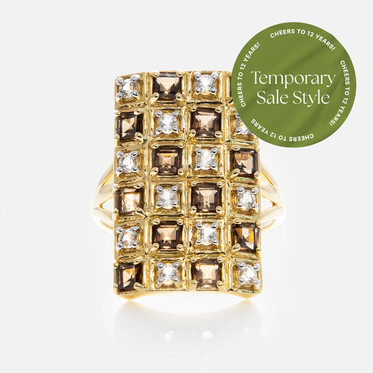 Solid Gold Checkerboard Gemstone Shield Ring