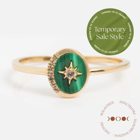Solid Gold Crystal Crescent Moon Ring for Manifestation