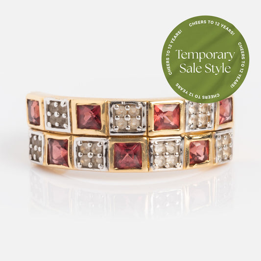 Solid Gold Garnet and Topaz Checkerboard Band