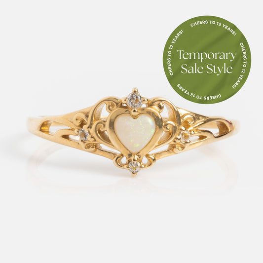 Solid Gold Openwork Filigree Opal Heart Ring