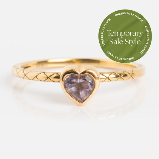 Solid Gold Pink Amethyst Heart Ring