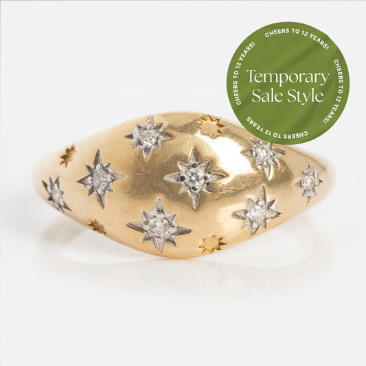 Solid Gold Star Crossed Dome Pinky Ring