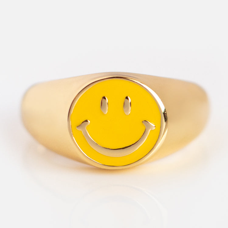 Enamel Smiley Face Signet Ring