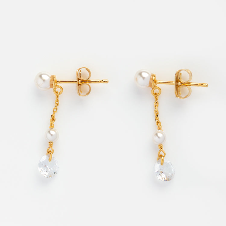 Swarovski Pearl and CZ Drop Earrings