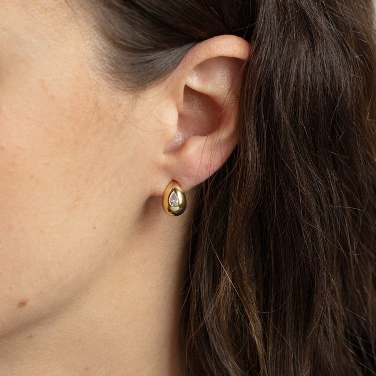 Tear Shaped CZ Huggie Hoop Earrings