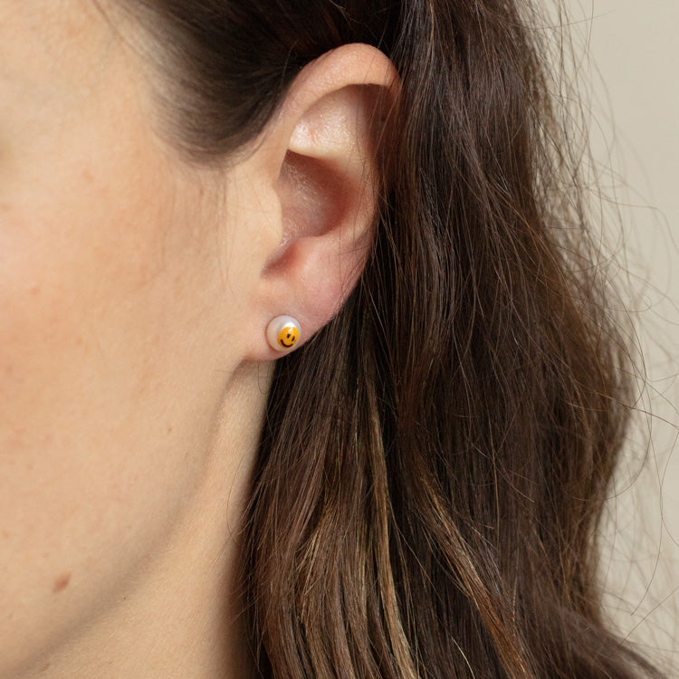 Smiley Face Painted Freshwater Pearl Stud Earrings