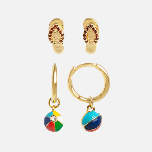 Flip Flop and Beach Ball Stud and Huggie Earring Set