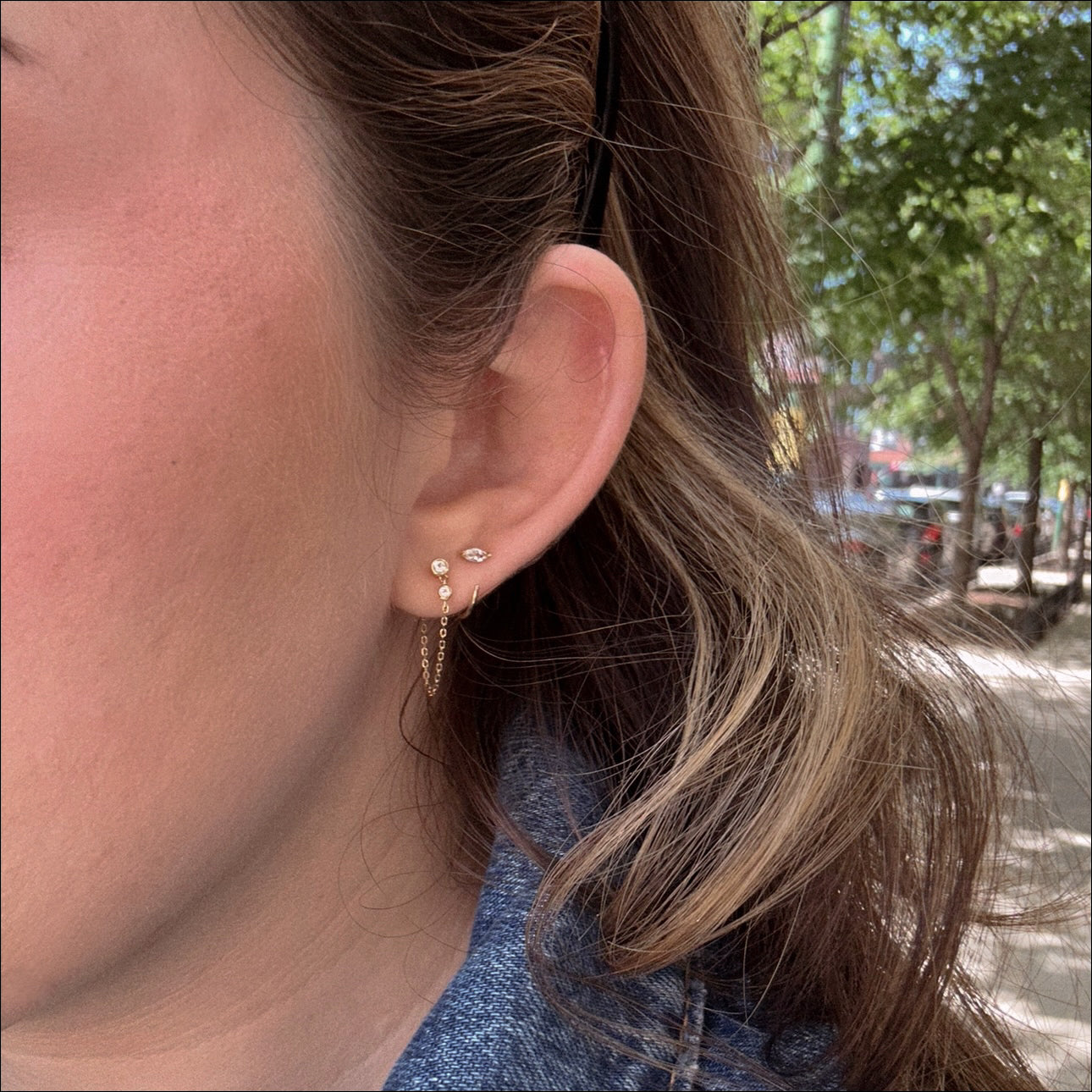 Solid Gold White Topaz Marquise Ear Huggers | Local Eclectic – local  eclectic