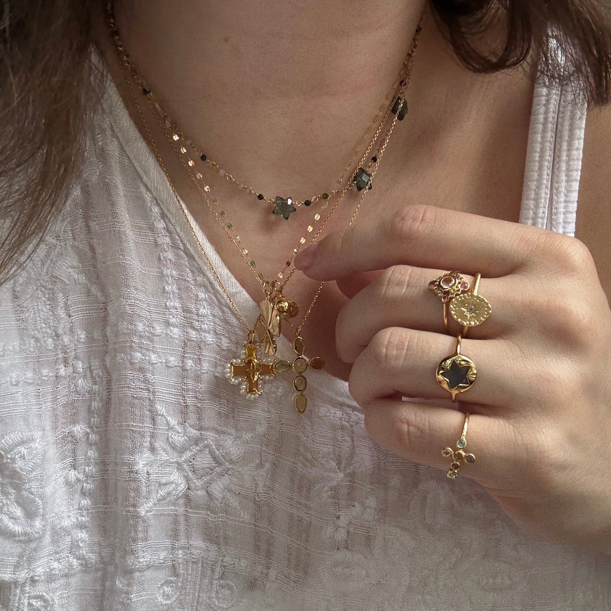 Collier Bangalore Necklace being worn in a necklace stack
