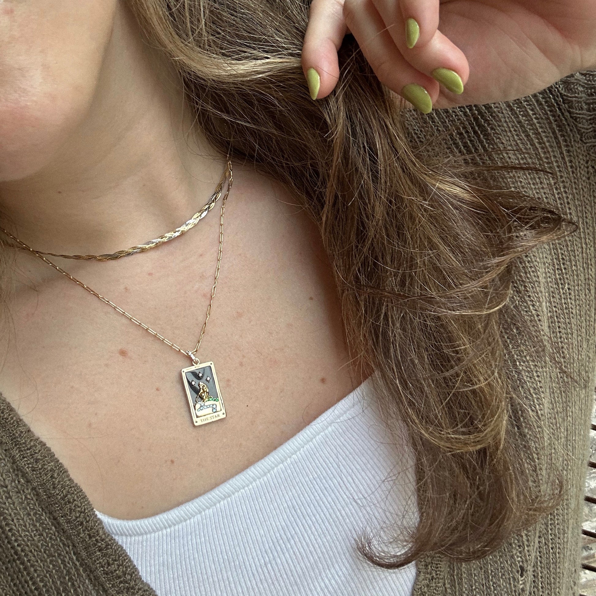 Tarot Card Necklace , Double-sided the Sun X the Strength Tarot