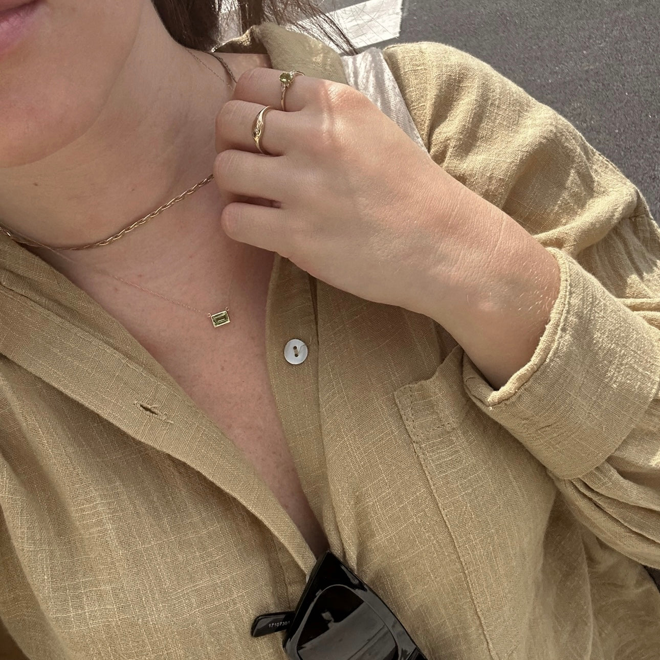 Solid Gold August Capsule Peridot Baguette Necklace